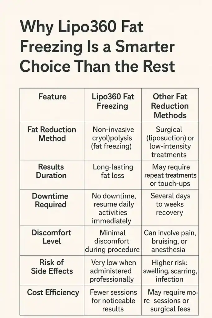 Is it possible to permanently freeze fat cells? 2 Table showing benefits of fat freezing to remove fat cells Isle of Isla from Lipo 360