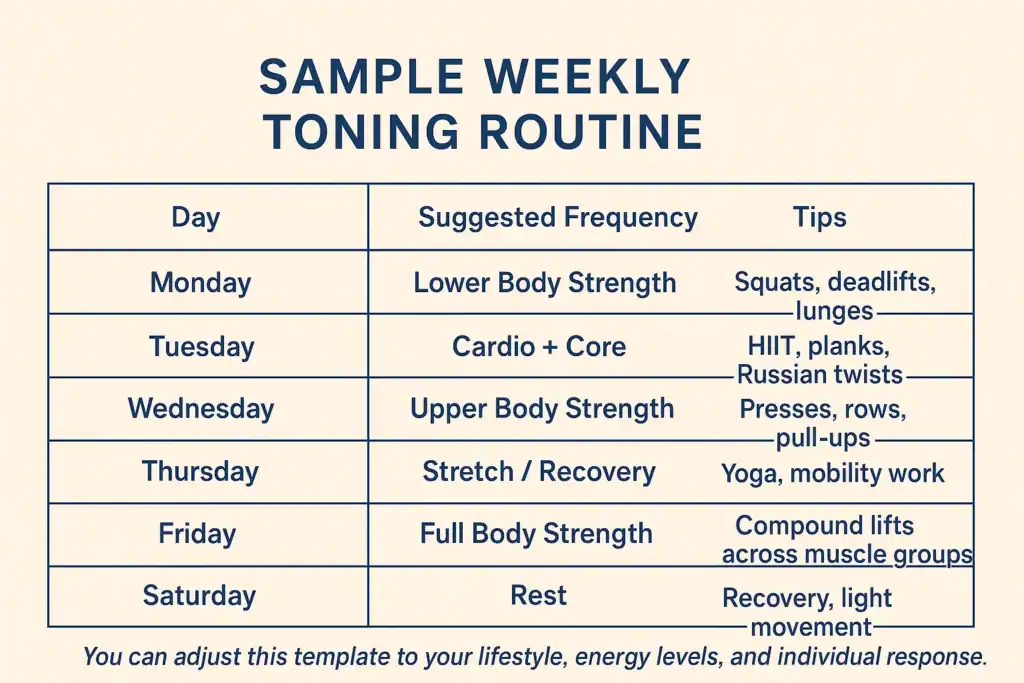 Achieving the Perfect Tone: How Often Should You Exercise for Results? 4 Weekly exercise Isle of Isla plan graphic